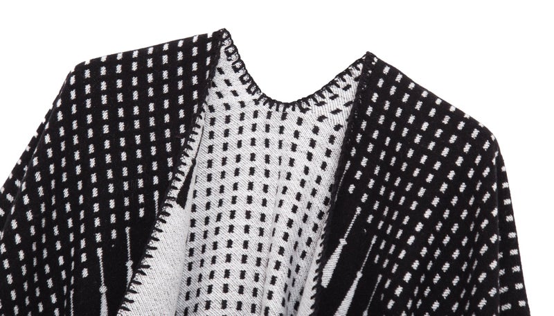 EXCHIC Womenâ€™s Retro Warm Shawls Poncho Cape Floral Printed Open Front Cardigans Sweater (2 Black) - Image 3